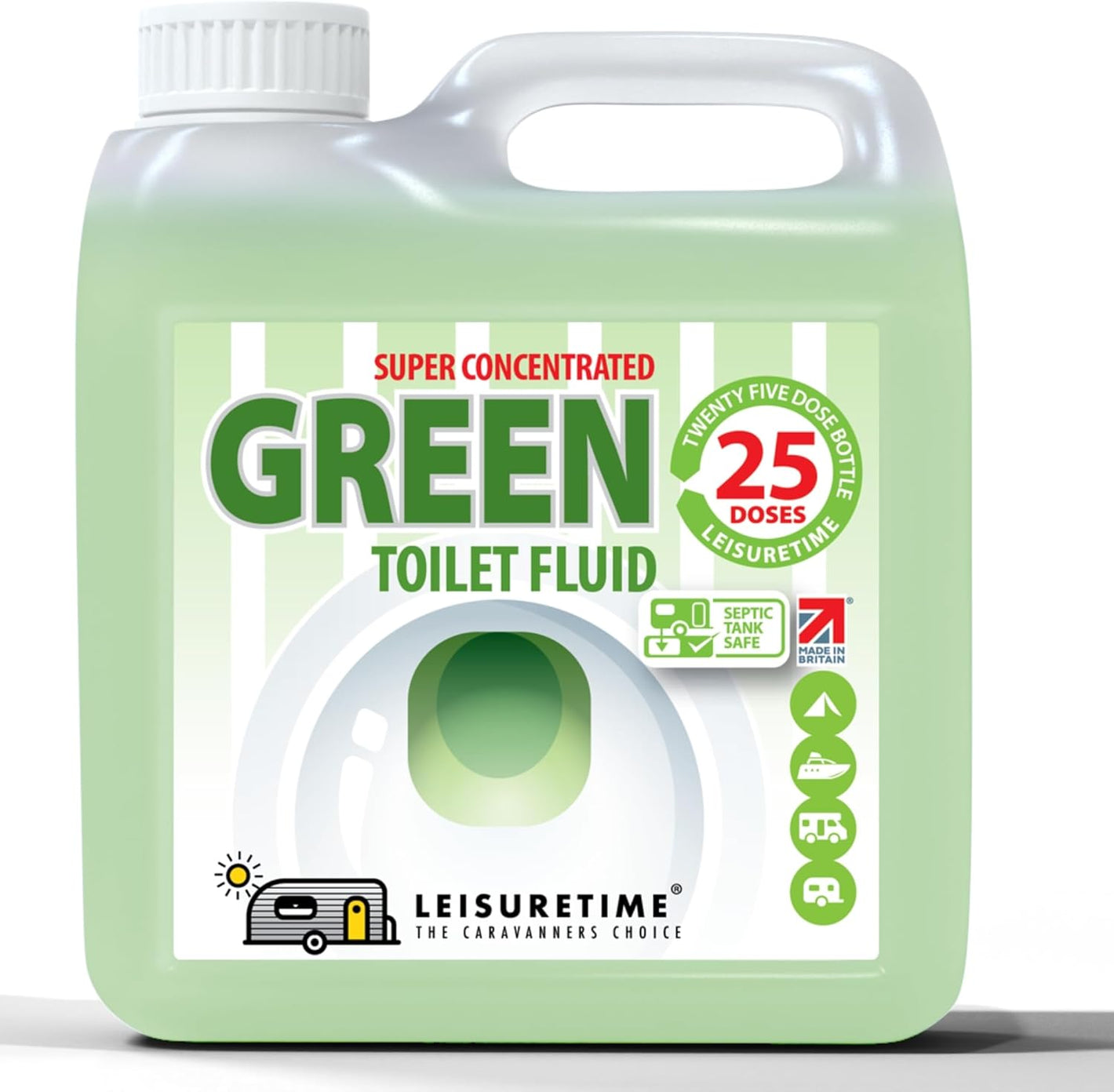 LeisureTime Green Toilet Fluid 2-in-1 25 Treatments – Caravan & Motorhome Waste & Rinse, Formaldehyde Free, Septic Safe
