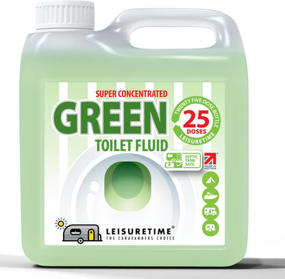 LeisureTime Green Toilet Fluid 2-in-1 25 Treatments – Caravan & Motorhome Waste & Rinse, Formaldehyde Free, Septic Safe