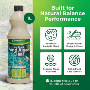 Pond Water Treatment & Algae Clear Year-Round Natural Bacteria Formula, Clears Green Water, Algae & Sludge.