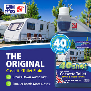 40 Shot Blue Cassette Toilet Fluid - 1 L Concentrate  2-in-1