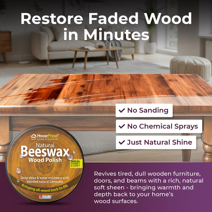 Beeswax Polish for Wood 220ml – Natural Beeswax & Manuka Furniture Polish, Wood Wax Restorer, Honey Scent