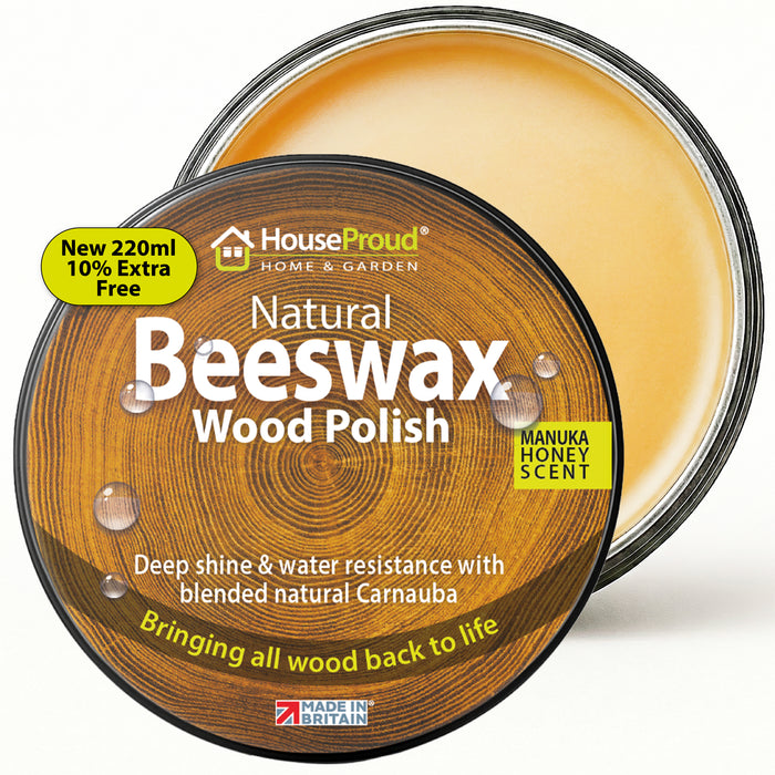 Beeswax Polish for Wood 220ml – Natural Beeswax & Manuka Furniture Polish, Wood Wax Restorer, Honey Scent