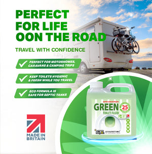 LeisureTime Green Toilet Fluid 2-in-1 25 Treatments – Caravan & Motorhome Waste & Rinse, Formaldehyde Free, Septic Safe