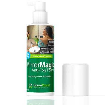 HouseProud Mirror Magic Anti-Fog Spray Foam for Bathroom Mirrors & Glass