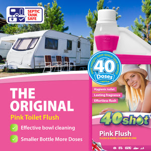 40Shot Pink Toilet Rinse 1L Concentrate – 40 Doses, Caravan & Motorhome Flush Fluid, Biodegradable, Fresh Fragrance